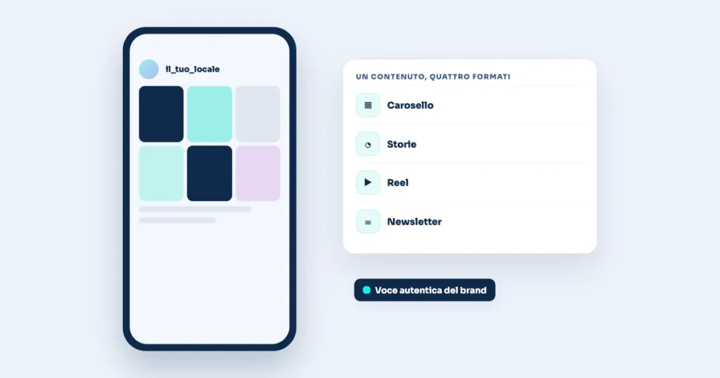 Illustrazione: Contenuti social con l'AI senza perdere la voce del brand